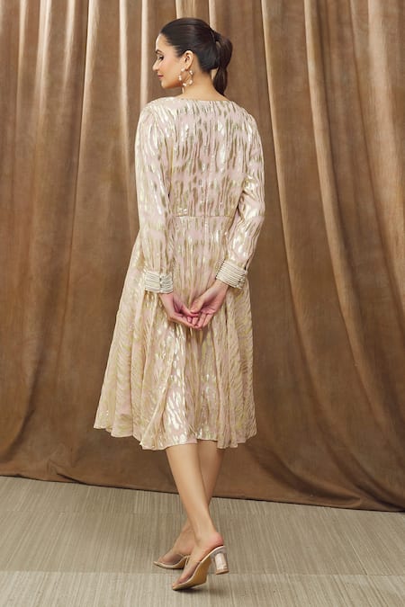 Shop_Bump Loving_Peach Viscose, Georgette, Polyester, Satin Aalia Front Twisted Maternity Dress _at_Aza_Fashions