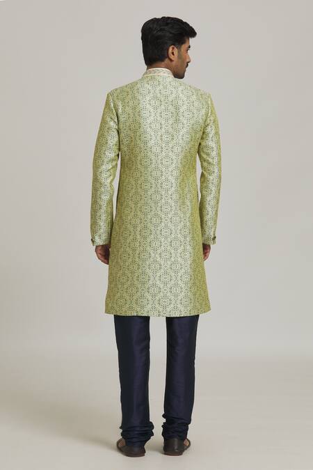 Shop Arihant Rai Sinha Cream Silk, Chiffon Embroidery Floral Abstract Print Sherwani With Churidar at Aza Fashions Shop_Arihant Rai Sinha_Cream Silk, Chiffon Embroidery Floral Abstract Print Sherwani With Churidar_at_Aza_Fashions