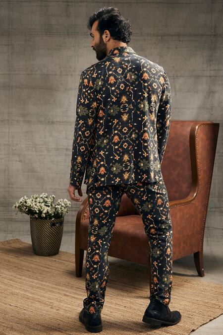 Shop_Soup By Sougat Paul_Black Silk Embroidery Zahra Printed Blazer And Pant Set _at_Aza_Fashions