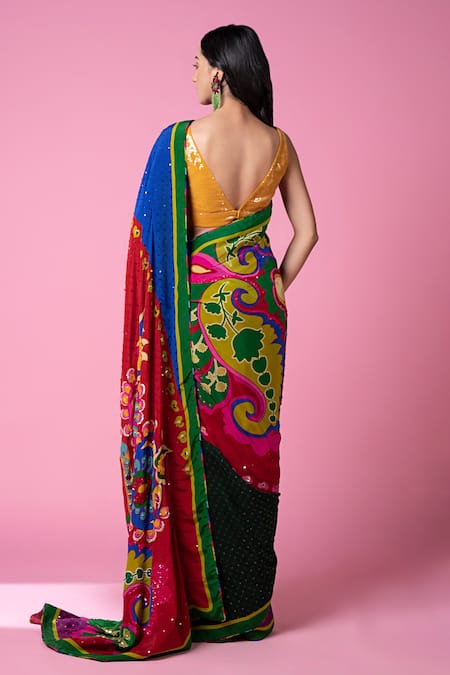 Siddhartha Bansal Printed Saree With Embroidered Blouse 