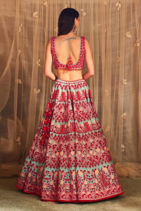 Shop Shyam Narayan Prasad Blue Brocade, Net Tassels, Beads, Sequins, And Thread Work Bridal Lehenga Set at Aza Fashions Shop_Shyam Narayan Prasad_Blue Brocade, Net Tassels, Beads, Sequins, And Thread Work Bridal Lehenga Set _at_Aza_Fashions