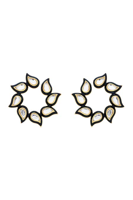 Shop_Isharya_Black Mirror Amina Enamel Earrings _at_Aza_Fashions