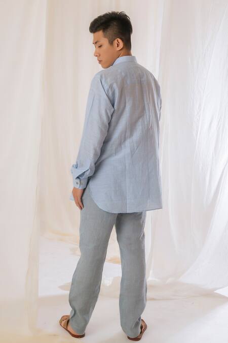 Shop Vaani Beswal Blue Linen Plain Pant at Aza Fashions Shop_Vaani Beswal_Blue Linen Plain Pant _at_Aza_Fashions