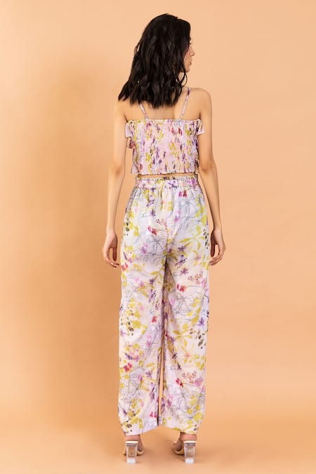 Shop Aroop Shop India Pink Chiffon Ruffles Square Neck Voila Printed Pant Set at Aza Fashions Shop_Aroop Shop India_Pink Chiffon Ruffles Square Neck Voila Printed Pant Set _at_Aza_Fashions