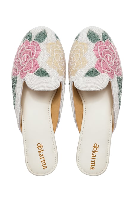 Shop Kkarma Accessories Multi Color Phool Embroidered Mules at Aza Fashions Shop_Kkarma Accessories_Multi Color Phool Embroidered Mules _at_Aza_Fashions