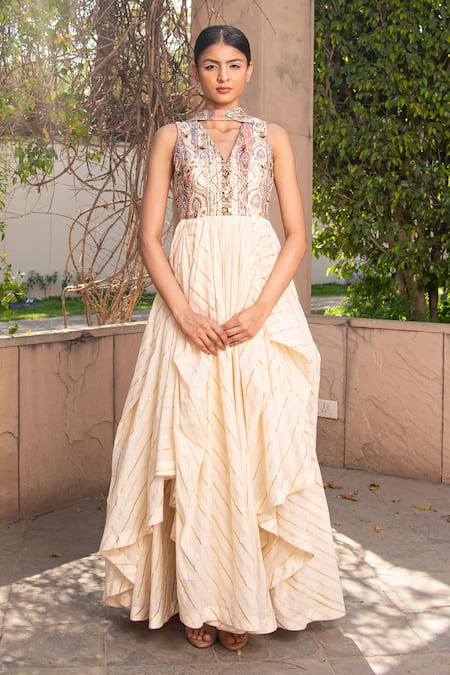 Shop Soniya G Ivory Handloom , Sequins, Beads Layered Anarkali With Dupatta at Aza Fashions Shop_Soniya G_Ivory Handloom , Sequins, Beads Layered Anarkali With Dupatta _at_Aza_Fashions