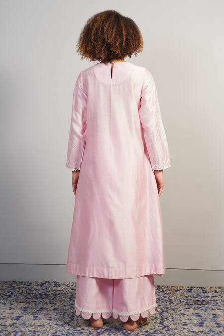 Shop Samant Chauhan Pink Cotton Silk Embroidered Aari Round Straight Kurta Set at Aza Fashions Shop_Samant Chauhan_Pink Cotton Silk Embroidered Aari Round Straight Kurta Set _at_Aza_Fashions