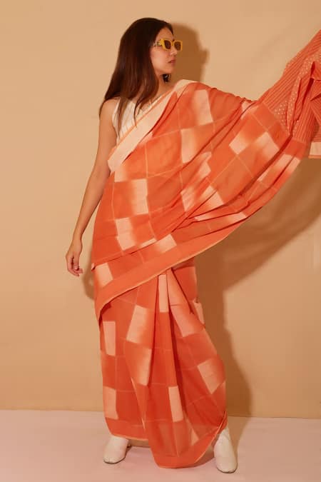 Banana Labs Squash Hand Block Print Cotton Saree With Blouse 