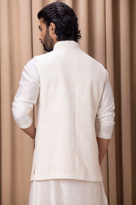 Ankit V Kapoor Ivory Paisley Embroidered Nehru Jacket 