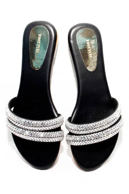 Shop Foot Fuel Black Frey Stone Embroidered Flats at Aza Fashions Shop_Foot Fuel_Black Frey Stone Embroidered Flats _at_Aza_Fashions