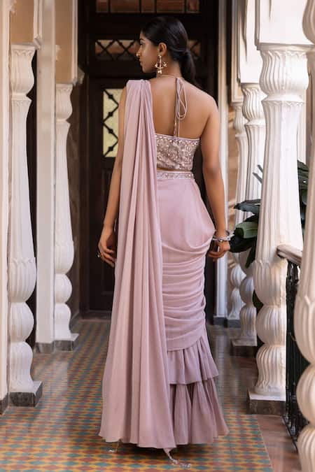 Basanti - Kapde Aur Koffee Shimmer Pre-Draped Saree With Blouse 