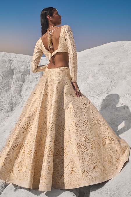 Seema Gujral Cut-Work Raw Silk Bridal Lehenga Set 