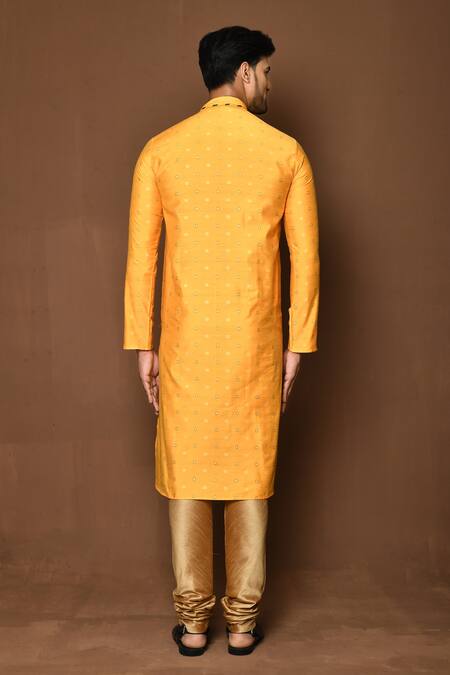 Shop_Naintara Bajaj_Yellow Kurta Raw Silk Embroidered Straight Pattern With Churidar _at_Aza_Fashions