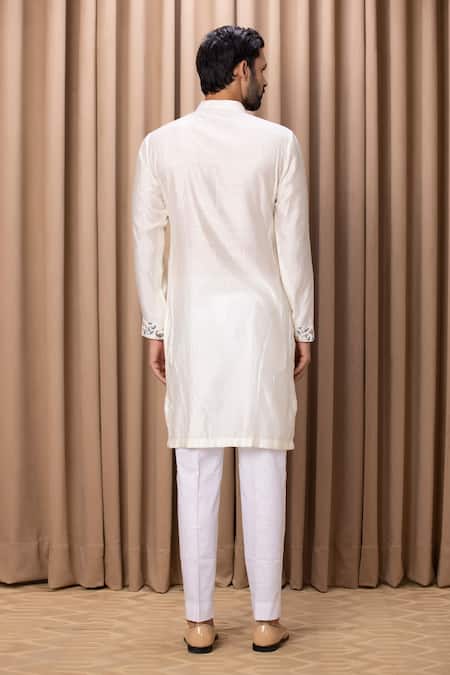 Shop Ankit V Kapoor Ivory Cotton, Silk Embroidery Amaani Botanical Print Straight Kurta Set at Aza Fashions Shop_Ankit V Kapoor_Ivory Cotton, Silk Embroidery Amaani Botanical Print Straight Kurta Set _at_Aza_Fashions