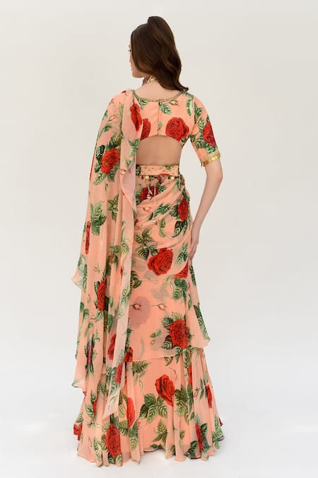 Sanam Rosaette Ruffle Saree With Blouse 