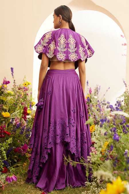 Shop Chandrima Purple Floral Embroidered Chanderi Cape at Aza Fashions Shop_Chandrima_Purple Floral Embroidered Chanderi Cape _at_Aza_Fashions