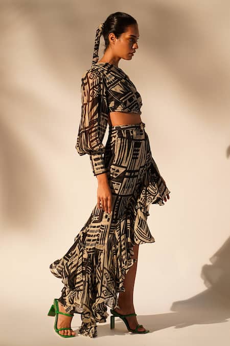 Nikita Mhaisalkar Abstract Print Ruffle Skirt 