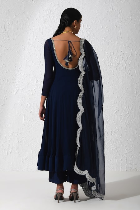 Shop Rishi and Vibhuti Blue Crepe, Organza, Silk Embroidery, Zari Scoop Stella Neckline Anarkali Set at Aza Fashions Shop_Rishi and Vibhuti_Blue Crepe, Organza, Silk Embroidery, Zari Scoop Stella Neckline Anarkali Set _at_Aza_Fashions