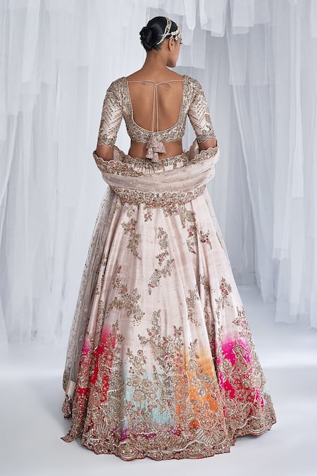 Shop Dolly J Beige Silk Sequins, Beads, Jasmine Raw Floral Embellished Bridal Lehenga Set at Aza Fashions Shop_Dolly J_Beige Silk Sequins, Beads, Jasmine Raw Floral Embellished Bridal Lehenga Set _at_Aza_Fashions