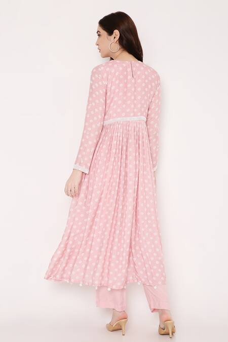 Shop Bha Sha Pink Muslin, Net, Satin Beads, Sequins Anamika Panelled Printed Anarkali Set at Aza Fashions Shop_Bha Sha_Pink Muslin, Net, Satin Beads, Sequins Anamika Panelled Printed Anarkali Set _at_Aza_Fashions