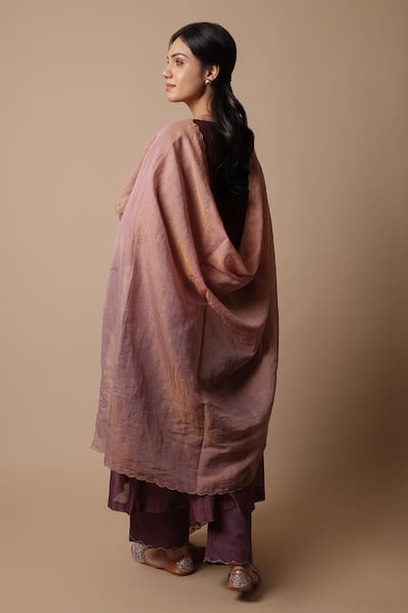 Shop_Rhua_Purple Silk, Cotton, Silk, Tissue, Nimai Kurta Set _at_Aza_Fashions