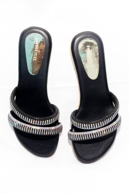 Shop Foot Fuel Black Lucas Rhinestone Studded Flats at Aza Fashions Shop_Foot Fuel_Black Lucas Rhinestone Studded Flats _at_Aza_Fashions