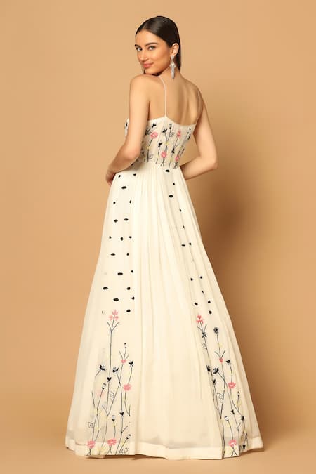 Two Sisters By Gyans Floral Hand Embroidered Panelled Gown 