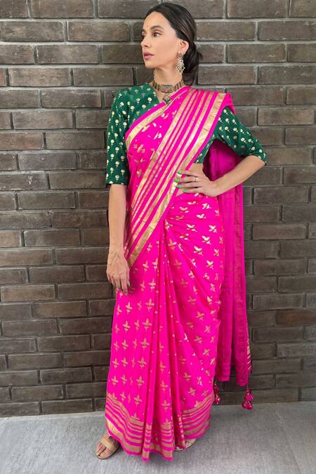 Buy Masaba Pink Foil Print Silk Saree at Aza Fashions Buy_Masaba_Pink Foil Print Silk Saree_at_Aza_Fashions