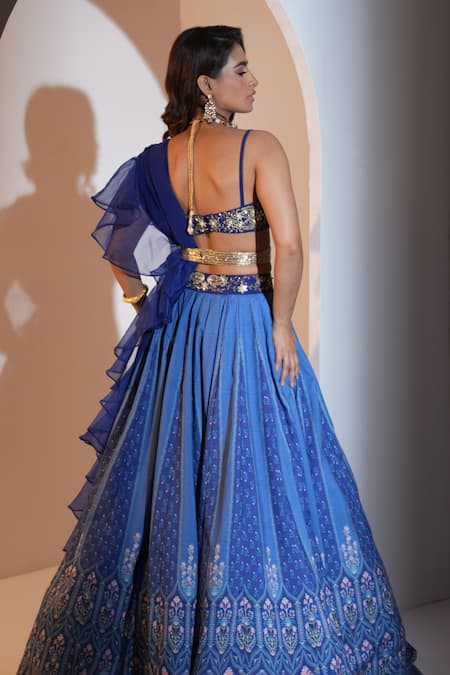 Shop Rashika Sharma Blue Georgette, Organza, Modal Cut Work, Zari, Floral Print Lehenga Set at Aza Fashions Shop_Rashika Sharma_Blue Georgette, Organza, Modal Cut Work, Zari, Floral Print Lehenga Set _at_Aza_Fashions