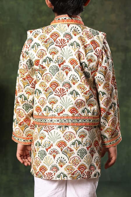 Littlecheer Geometric Print Nehru Jacket & Kurta Set 