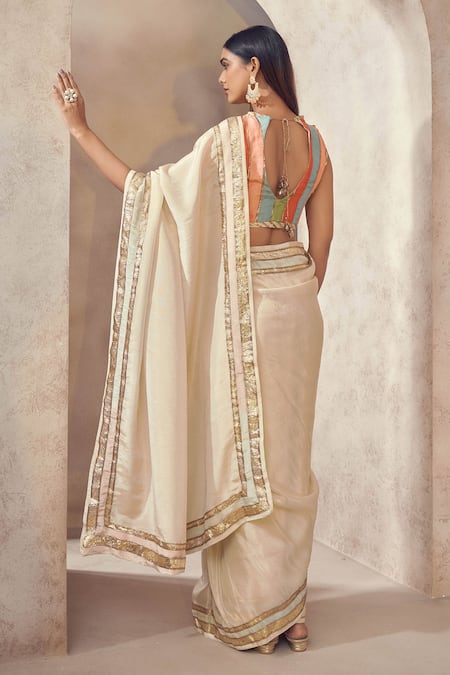 Affroz Sunehri Gota Lace Border Saree With Blouse 