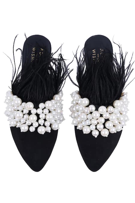 Adorn My Wish Faux Feather Pearl Mules 