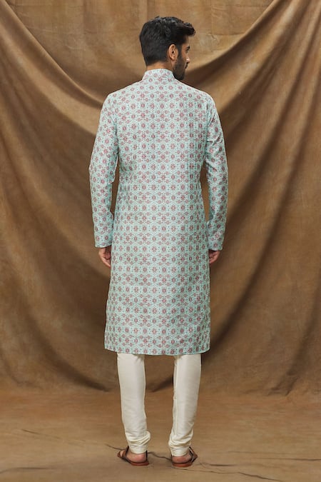 Shop Arihant Rai Sinha Green Jacquard, Chanderi Silk Embroidery Thread Work Kurta Set at Aza Fashions Shop_Arihant Rai Sinha_Green Jacquard, Chanderi Silk Embroidery Thread Work Kurta Set _at_Aza_Fashions