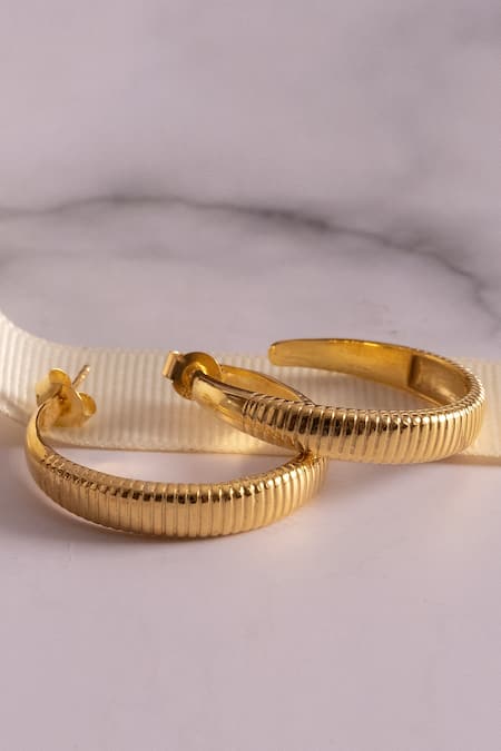 Anushka Jain Jewellery Carved Lined Hoops 