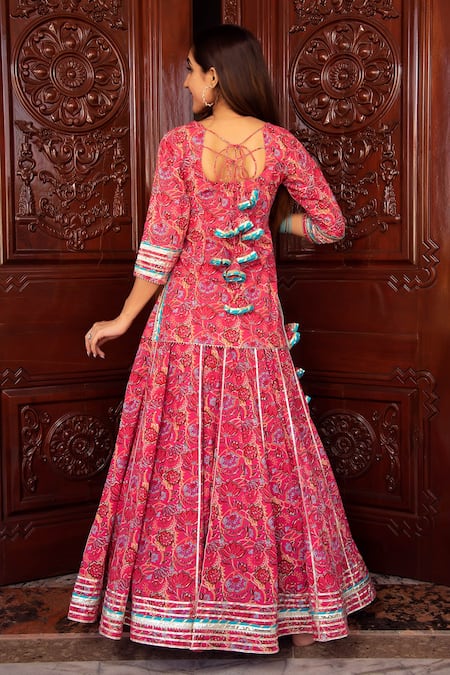 Pomcha Jaipur Naaz Cotton Printed Kurta Skirt Set 