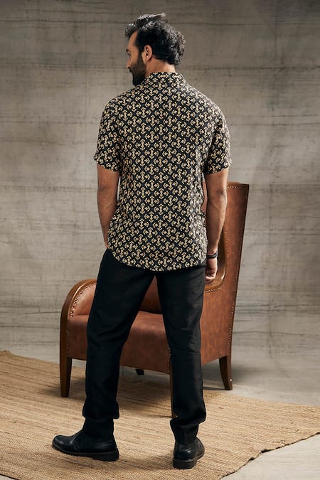 Shop Soup By Sougat Paul Black Jacquard, Twill Zahra Geometric Mandala Print Shirt With Pant at Aza Fashions Shop_Soup By Sougat Paul_Black Jacquard, Twill Zahra Geometric Mandala Print Shirt With Pant _at_Aza_Fashions