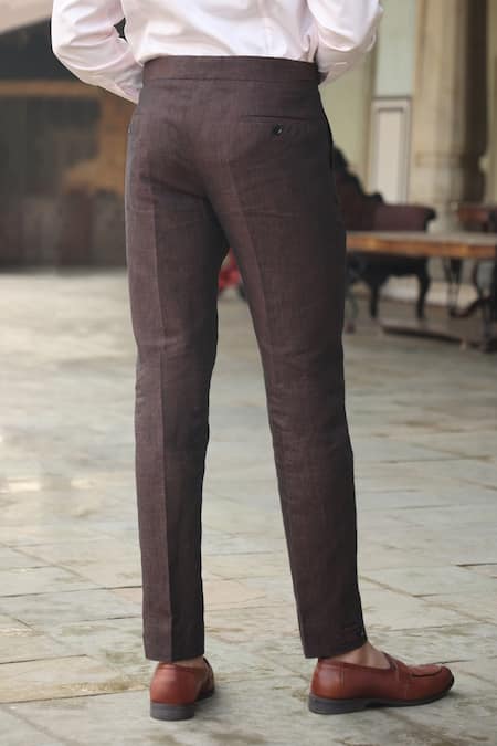 Shop_Raw & Rustic By Niti Bothra_Brown Linen Solid Handcrafted Straight Pant _at_Aza_Fashions