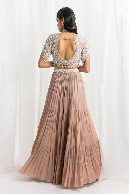 Seema Thukral Pink Georgette, Chiffon Beads, Floral Bloom Hand Embroidered Lehenga Set Online at Aza Fashions Seema Thukral_Pink Georgette, Chiffon Beads, Floral Bloom Hand Embroidered Lehenga Set _Online_at_Aza_Fashions