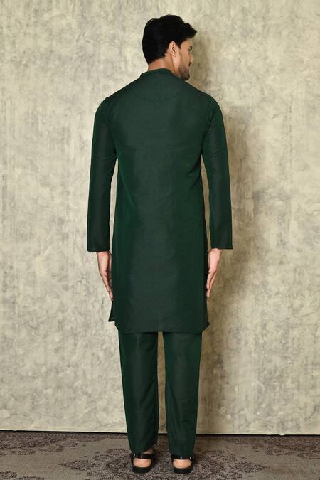 Shop_Arihant Rai Sinha_Green Cotton, Silk Button Down Kurta _at_Aza_Fashions