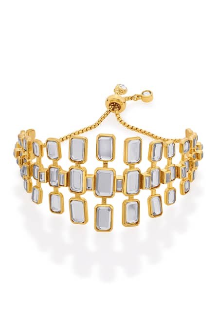 Shop_Isharya_Gold Plated Mirror Shiza Embellished Bracelet _at_Aza_Fashions