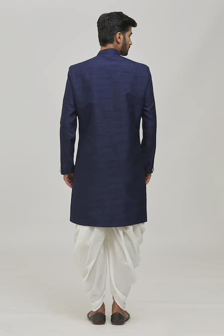 Shop Arihant Rai Sinha Blue Jacquard, Silk Embroidery Flower Placement Woven Sherwani Set at Aza Fashions Shop_Arihant Rai Sinha_Blue Jacquard, Silk Embroidery Flower Placement Woven Sherwani Set _at_Aza_Fashions