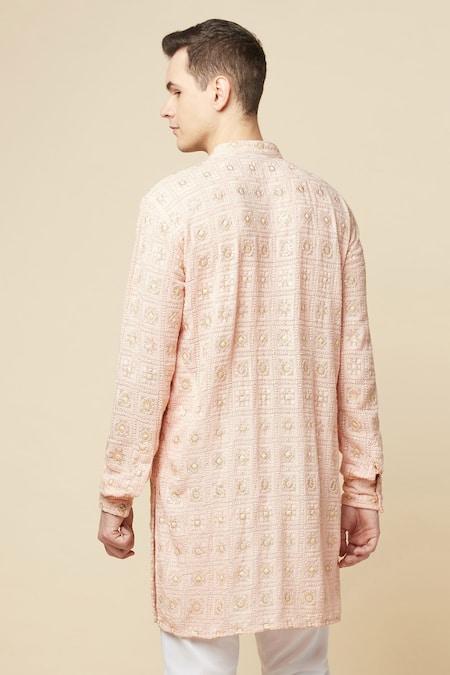 Shop Spring Break Pink Cotton, Polyester Embroidery Lucknowi Kurta And Churidar Set at Aza Fashions Shop_Spring Break_Pink Cotton, Polyester Embroidery Lucknowi Kurta And Churidar Set _at_Aza_Fashions