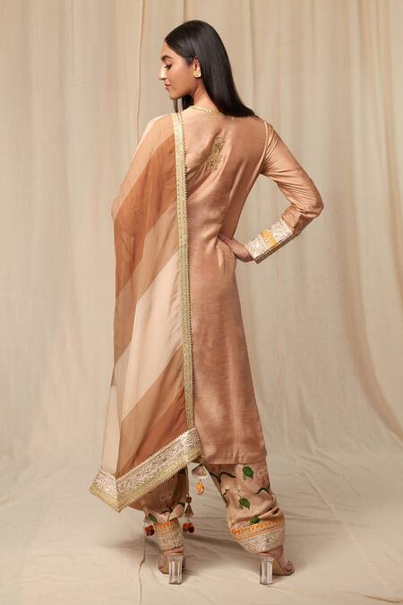 Shop Masaba Beige Raw Silk, Organza Sorbet Stripes, Spring Oatmeal Kurta Salwar Set at Aza Fashions Shop_Masaba_Beige Raw Silk, Organza Sorbet Stripes, Spring Oatmeal Kurta Salwar Set_at_Aza_Fashions