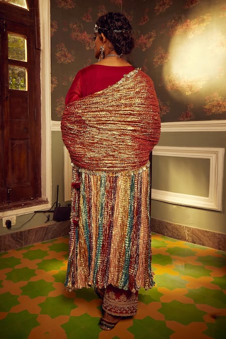 Etasha By Asha Jain Metallic Textured Angrakha Anarkali Set 