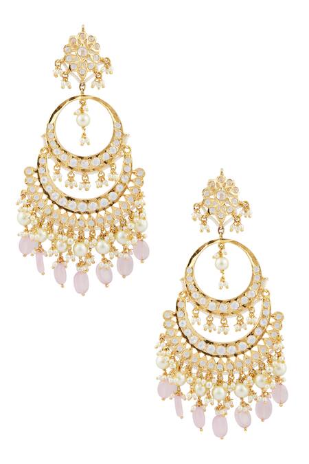 Buy_Kiara_Gold Plated Crystals, Pearls Kundan Stone Embellished Chandbalis_Online_at_Aza_Fashions