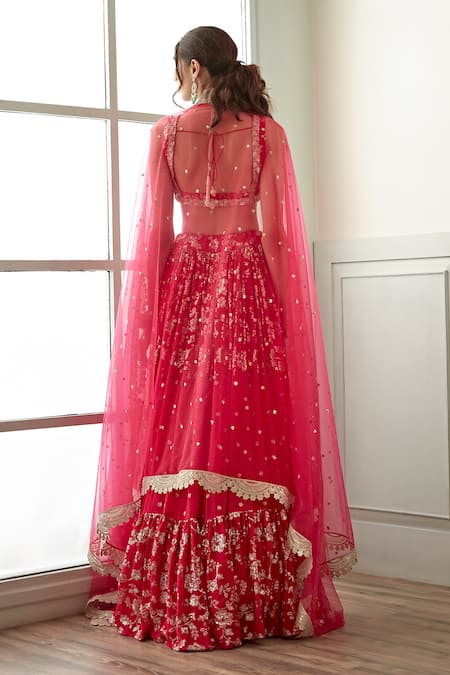 Buy Rani Pink Embroidered Lehenga Online in USA with Cape Set