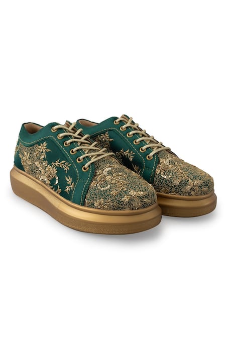 Anaar Green Floral Embellished Sneakers Online at Aza Fashions Anaar_Green Floral Embellished Sneakers _Online_at_Aza_Fashions