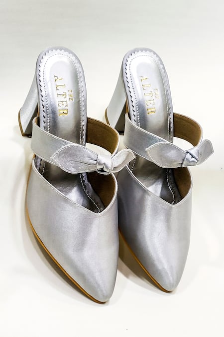 Shop The Alter Silver Metallic Satin Beverly Bow Block Heels at Aza Fashions Shop_The Alter_Silver Metallic Satin Beverly Bow Block Heels _at_Aza_Fashions