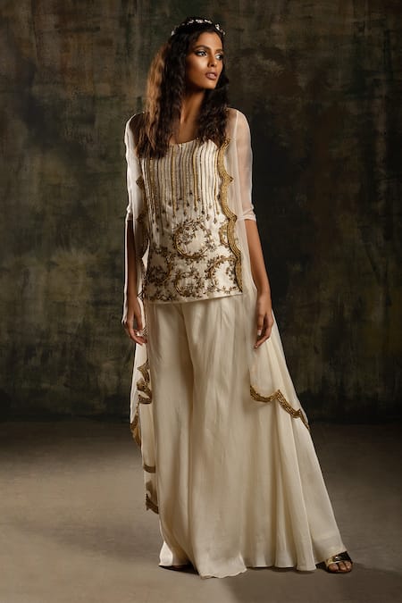 Mona And Vishu Asymmetric Hem Embellished Jacket Kurta Set 