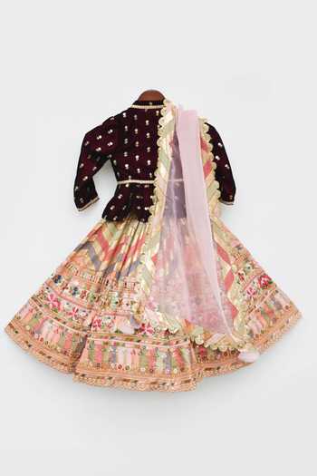 FAYON KIDS Flower Embroidered Lehenga Set 